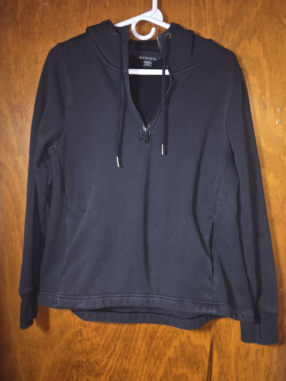 Athleta Black Fleece Quarter Zip Hoodie Sweatshirt Thumbholes Small S